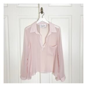Rory Beca Blush Pink Sheer Georgette Blouse V-Neck Collar Rayon Sz M